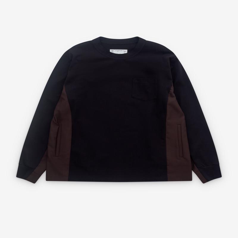 sacai - Mens Panelled Long Sleeve T-Shirt - (Black/Brown)
