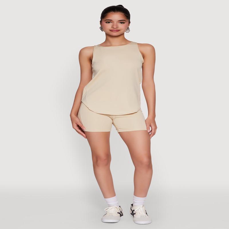 Stylish Mesh Detail High Waisted Bike Shorts