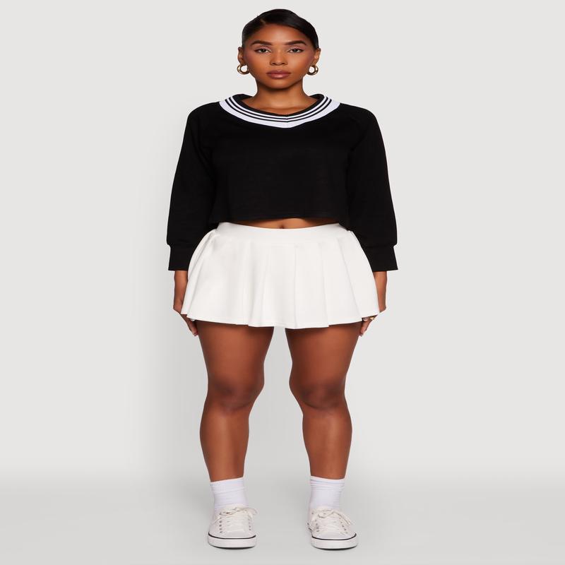 Trendy Soft Knit Solid Pleated Skort