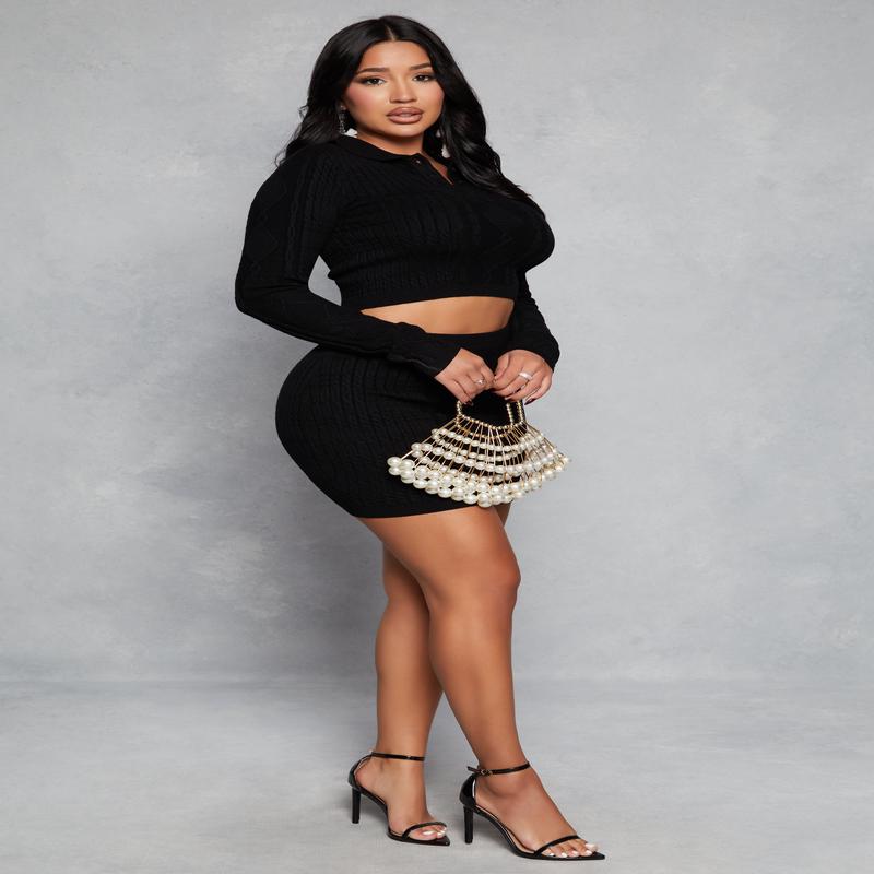 Daisy Cable Knit High Waist Pencil Skirt