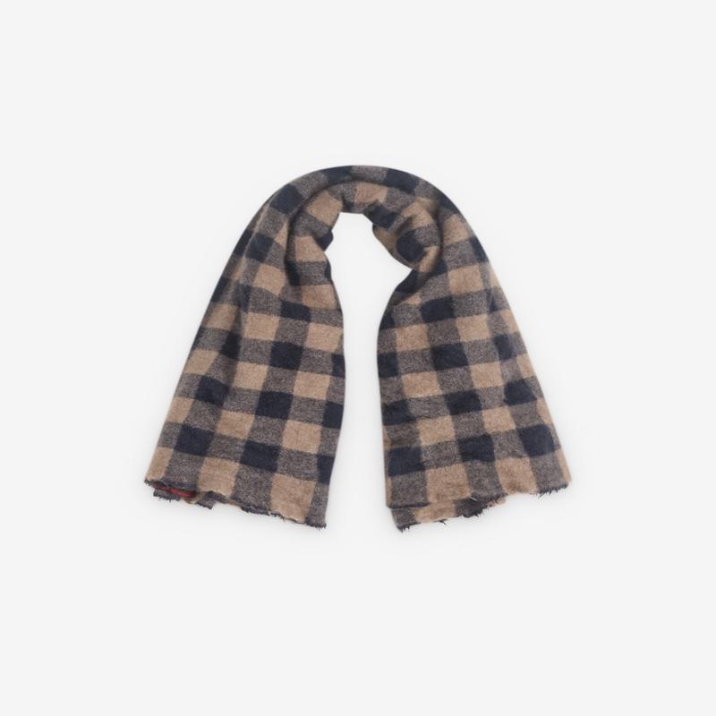 Daniela Gregis - Womens Large Check Shawl - (Black/Tan)