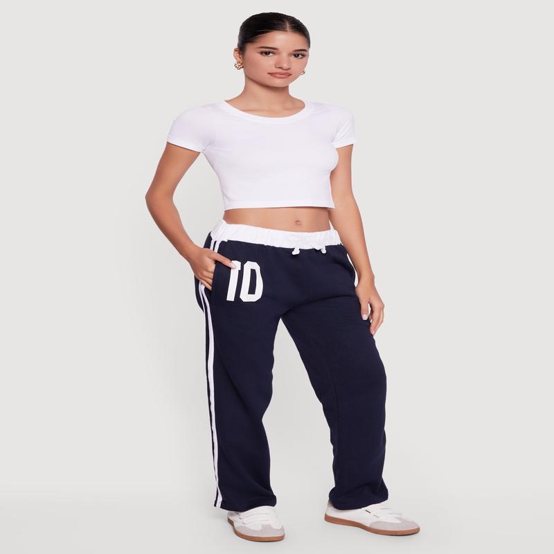 Drawstring Waist 10 Graphic Varsity Stripe Sweatpants