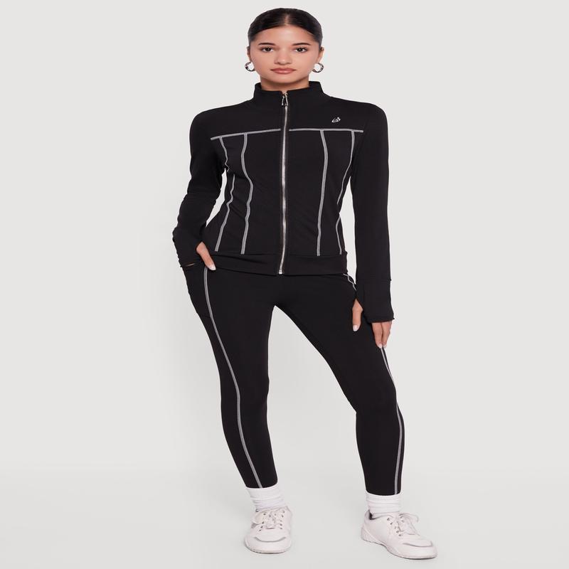 High Waisted Contrast Trim Decorative Stitch Leggings