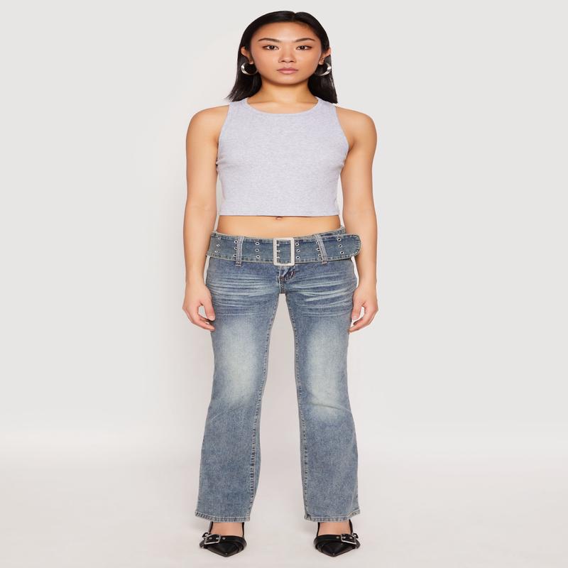 Madden Girl Belted Front Boot Cut Jeans
