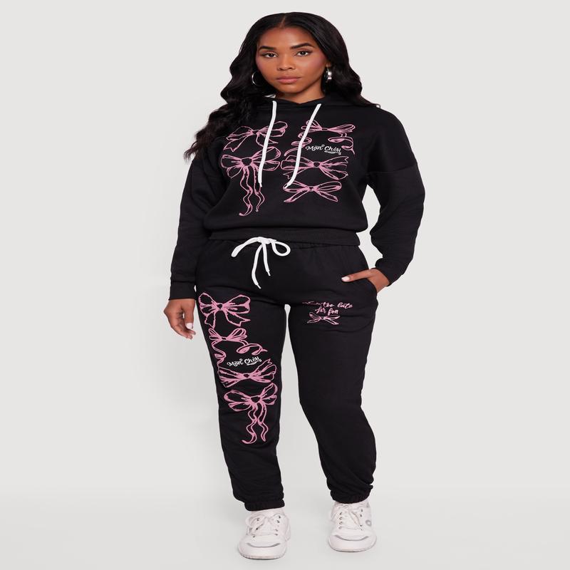 Mon Cheri Bow Graphic Drawstring Waist Sweatpants