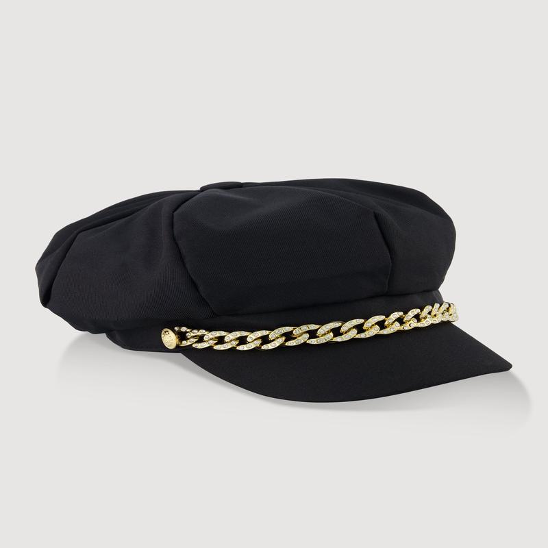 Rhinestone Curb Chain Detail Cabbie Hat