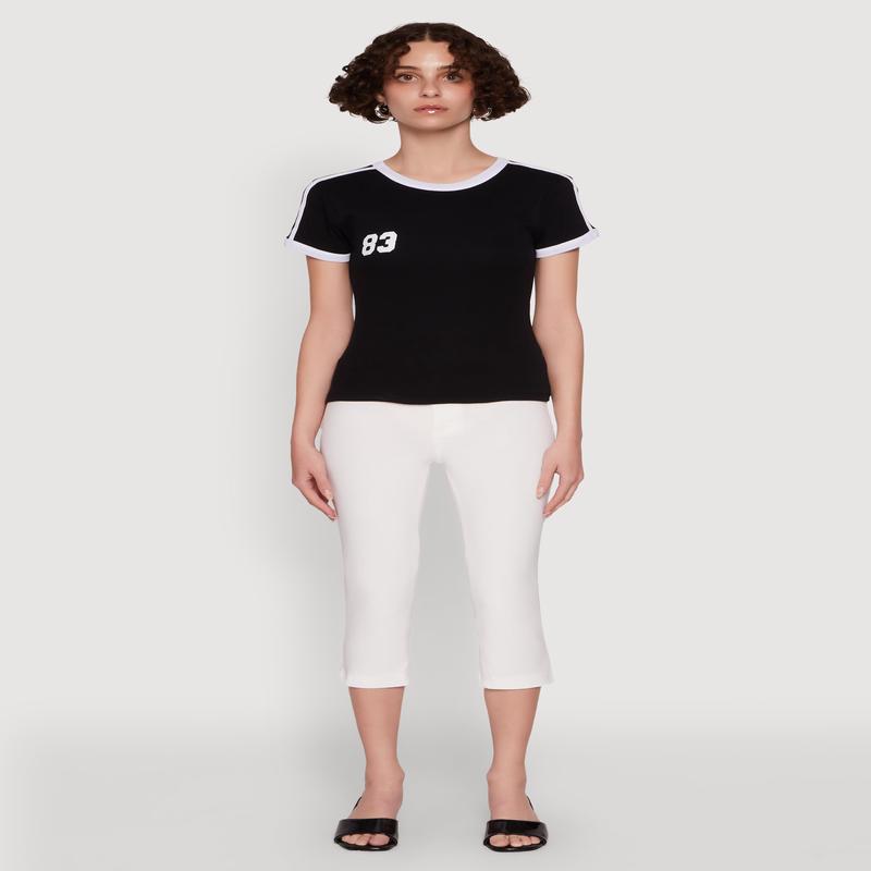 Stylish 83 Graphic Contrast Trim Cotton Jersey Tee