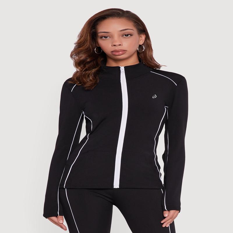 Zip Front Mock Neck Contrast Trim Track Jacket