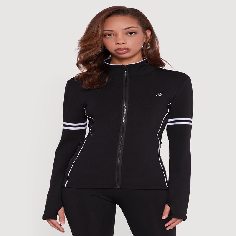 Zip Front Mock Neck Varsity Stripe Track Jacket