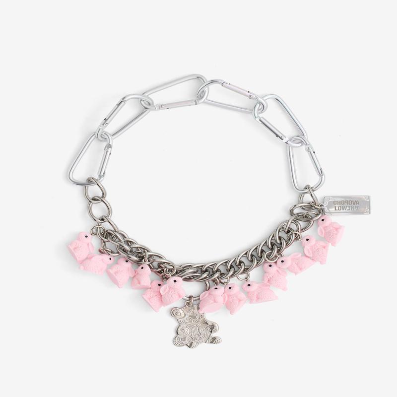 Chopova Lowena - Womens Bun Bear Carabiner Necklace - (Pink/Silver)