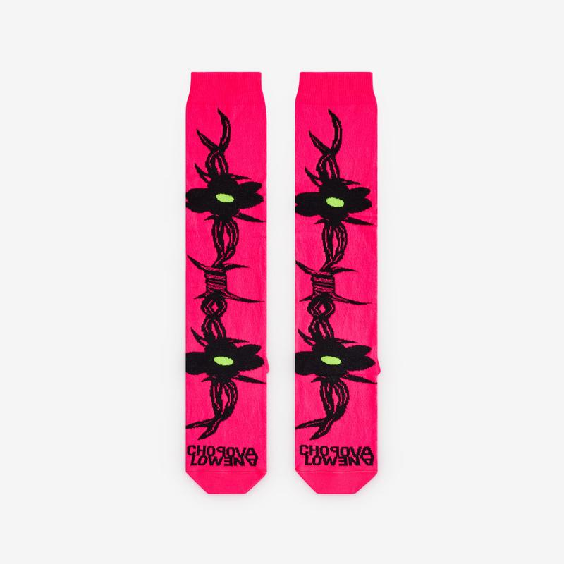 Chopova Lowena - Womens Pointy Floral Long Socks - (Pink)