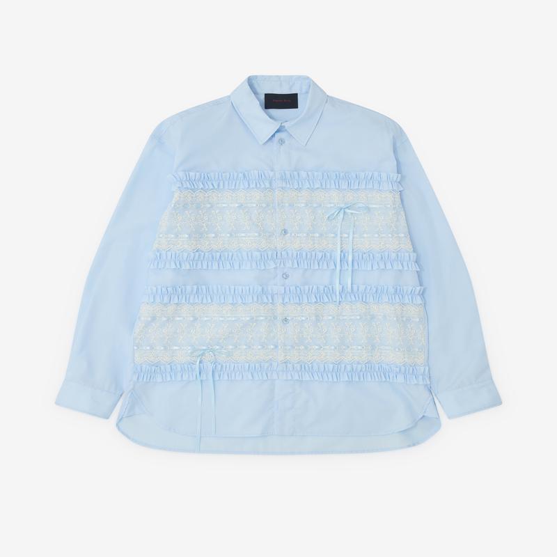 Simone Rocha - Mens Lace Ribbon Trim Easy Shirt - (Baby Blue)