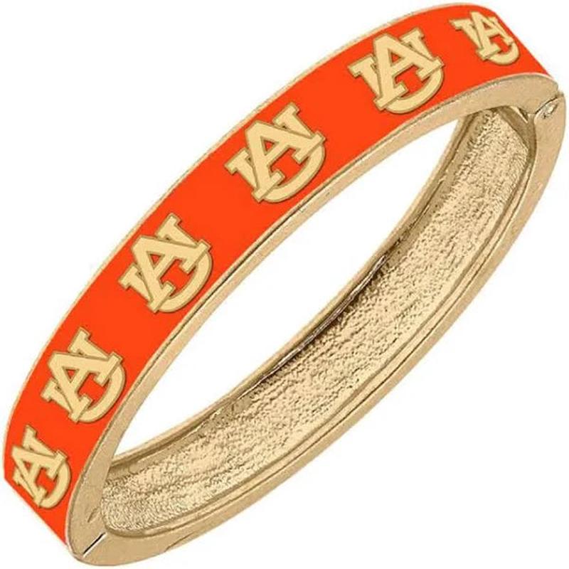 Canvas Auburn Logo Enamel Hinge Bangle- Orange