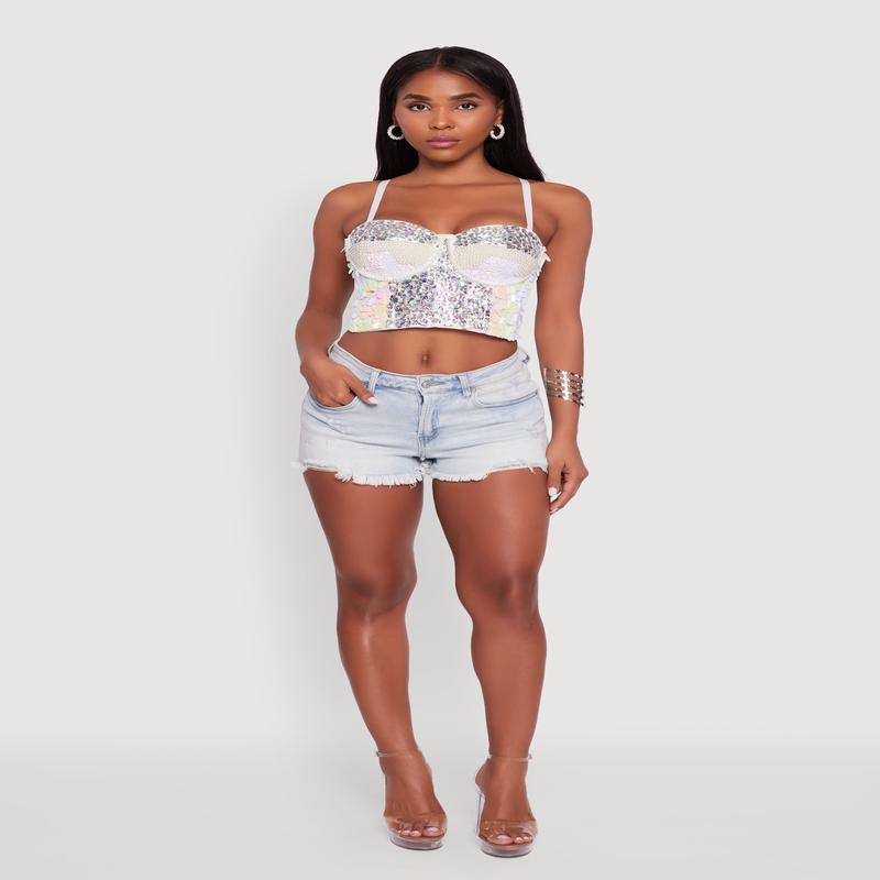 Faux Pearl Gemstone Sequin Convertible Bustier Top