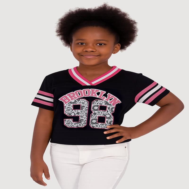 Girls Varsity Stripe Graphic Print Football Jersey