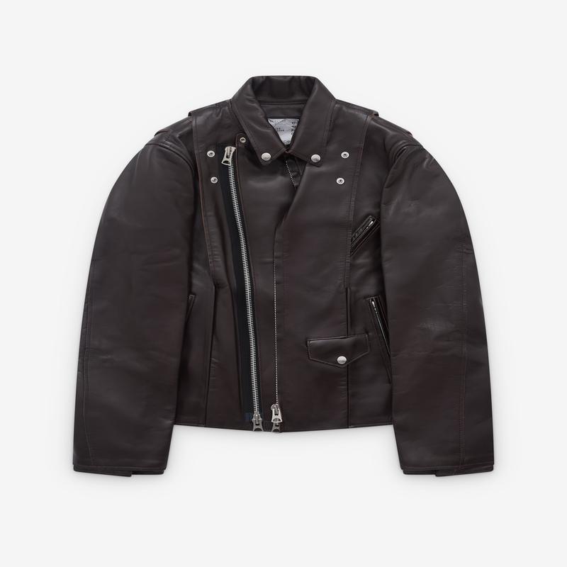 sacai - Mens Leather Jacket - (Brown)