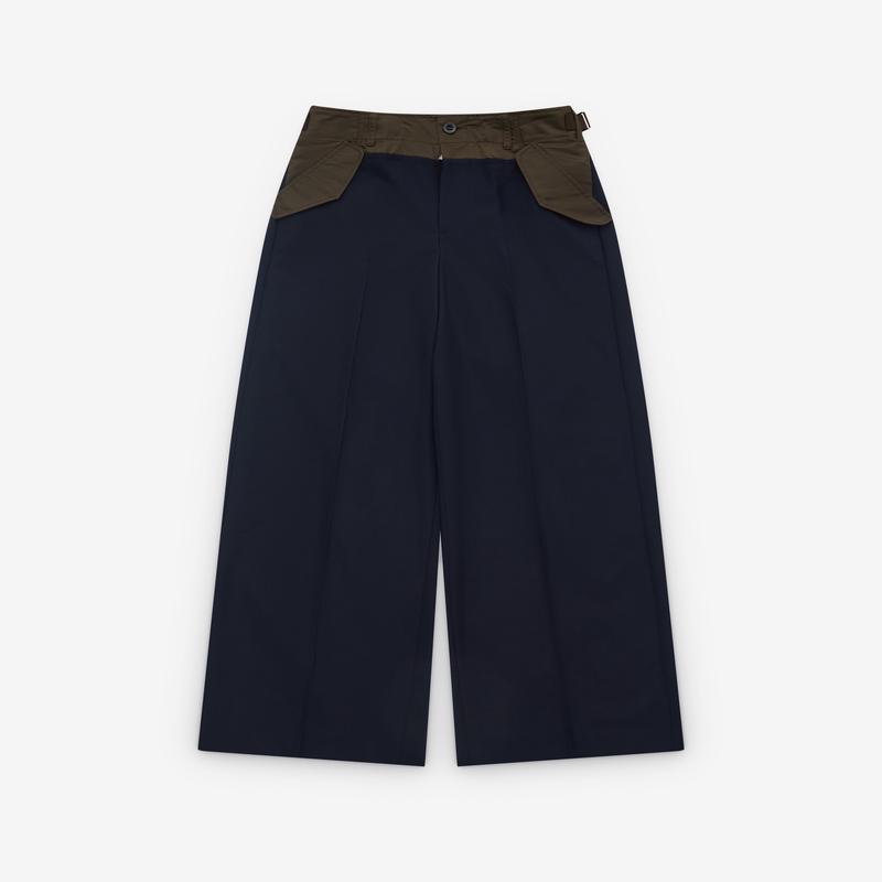 sacai - Womens Contrast Waistband Trousers - (Khaki/Navy)