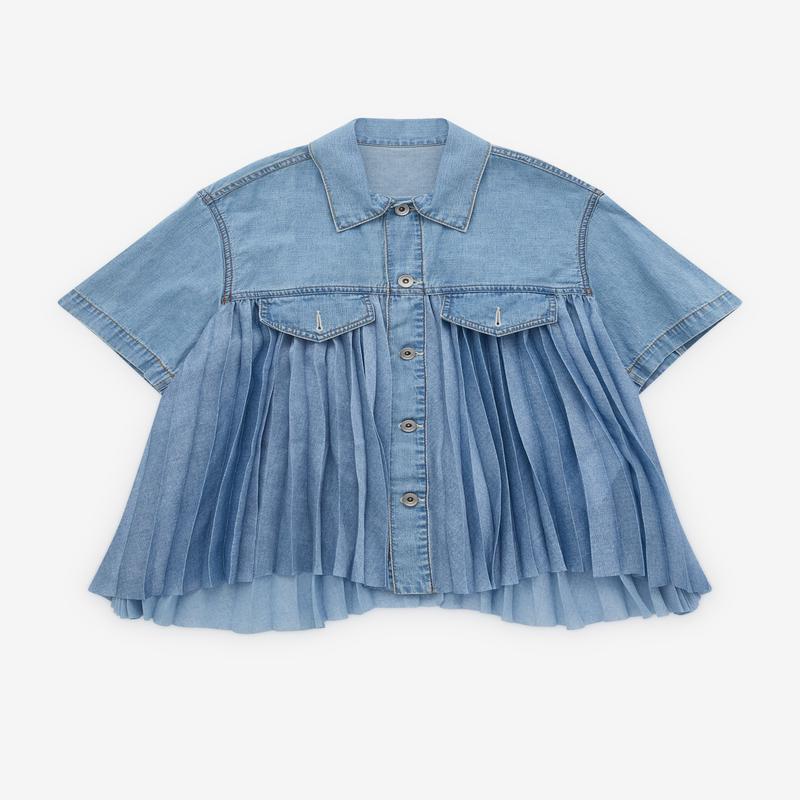sacai - Womens Pleated Denim Shirt - (Blue)