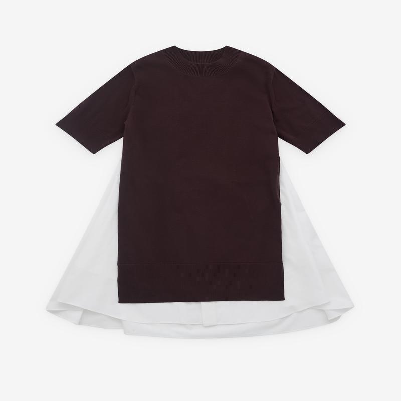 sacai - Womens Poplin And Knit Dress - (Brown/White)