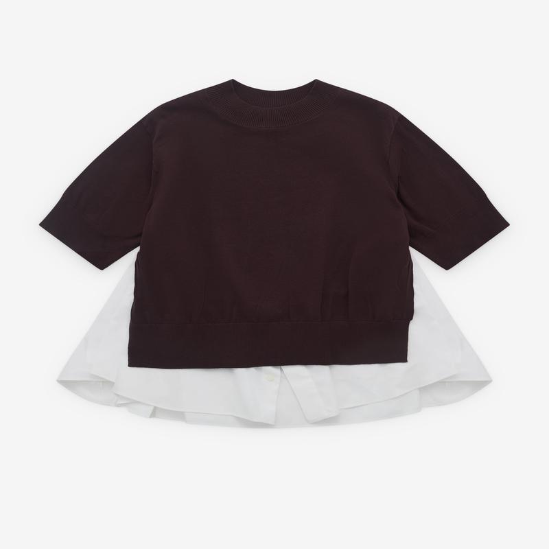 sacai - Womens Poplin And Knit Pullover - (Brown/White)