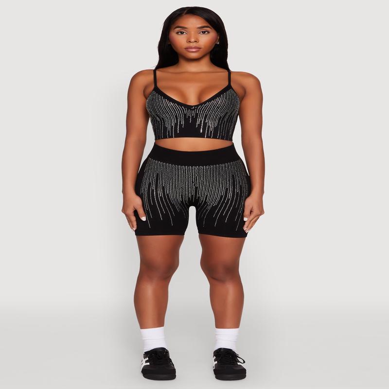 Seamless Rhinestone Ribbed Biker Shorts