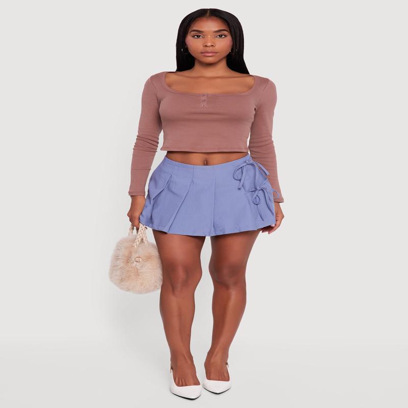 Henley Long Sleeve Crop Top