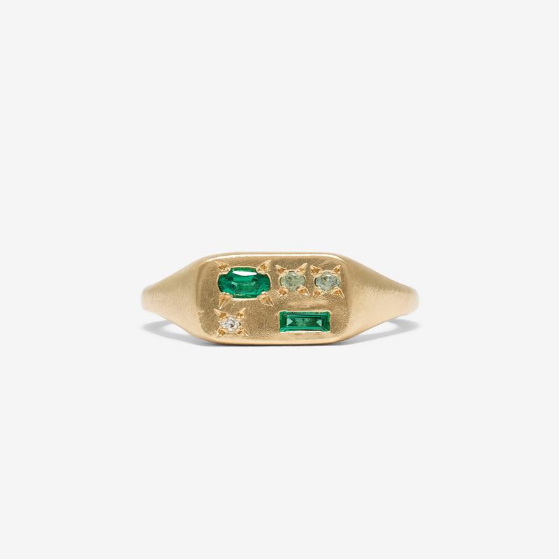 Seb Brown - Green Slim Tablet Ring - (Gold)
