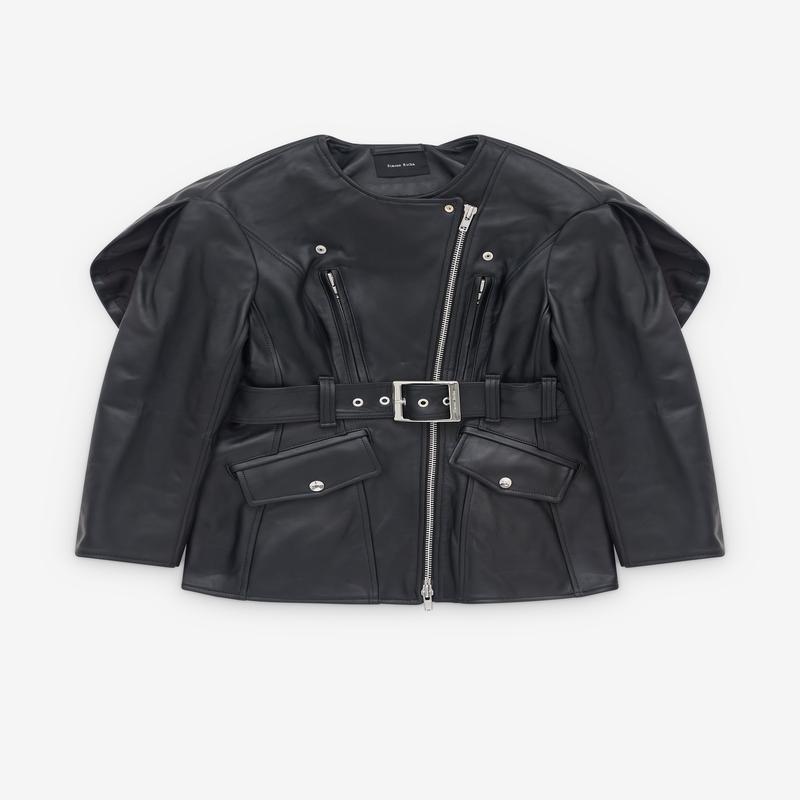 Simone Rocha - Womens Sculpted Belt Detail Biker Jacket - (Black)