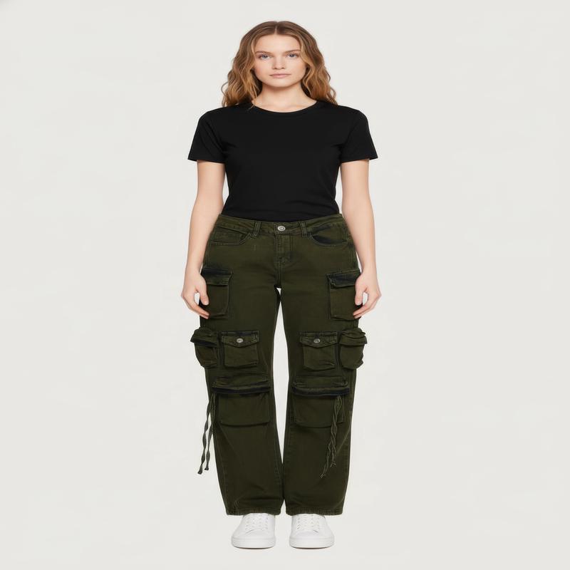 Straight Leg Cargo Pocket Jeans