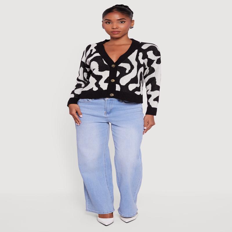 Swirl Patterned Button Front Cardigan