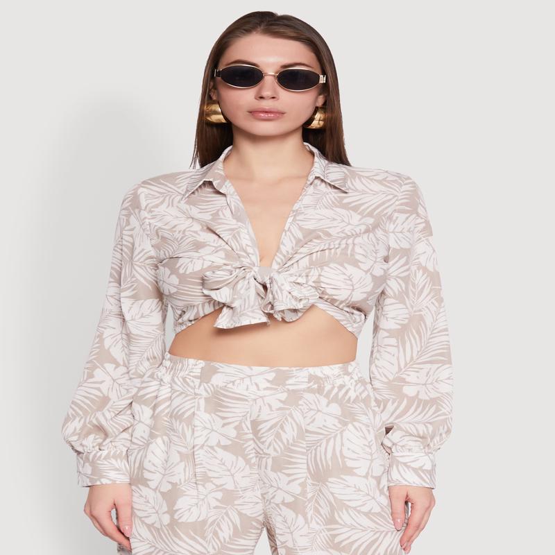 Airy Collared Tie Front Blouse