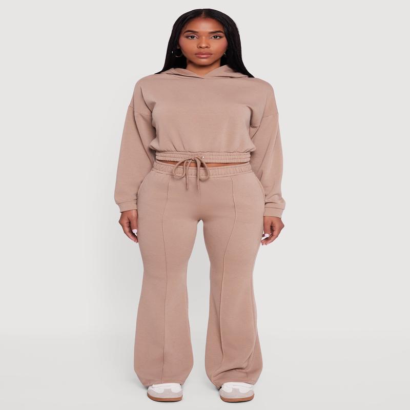 High Waisted Flare Leg Fleece Lined Sweatpants