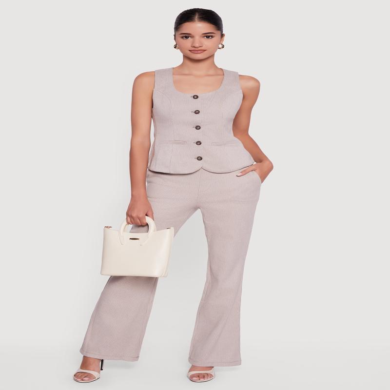 Houndstooth Flare Leg Dress Pants