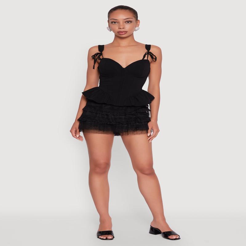 Iris Tiered Lace High Waisted Mesh Shorts