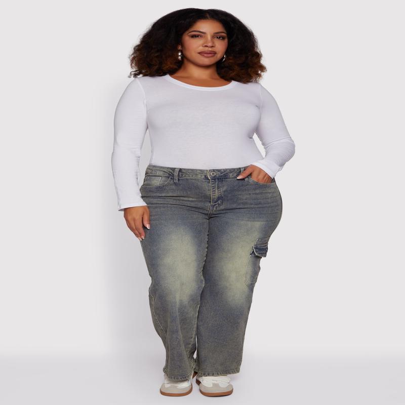 Plus Size Mid Rise Acid Wash Jeans