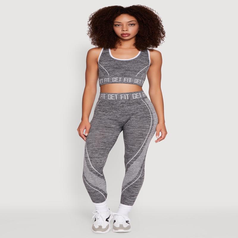 Get Fit Graphic Print Marled High Waisted Leggings