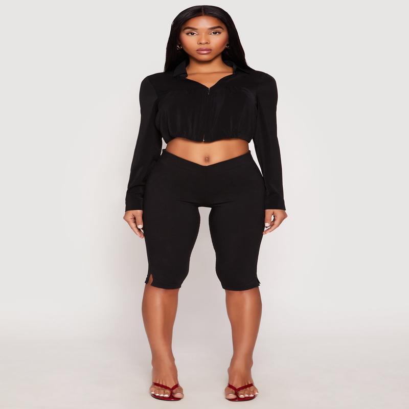 Long Sleeve Hook and Eye Cropped Blouse