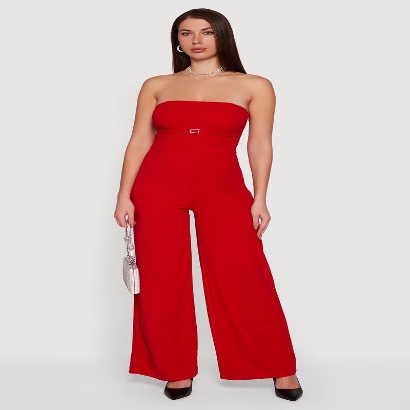 Rhinestone Buckle Detail Tube Jumpsuit