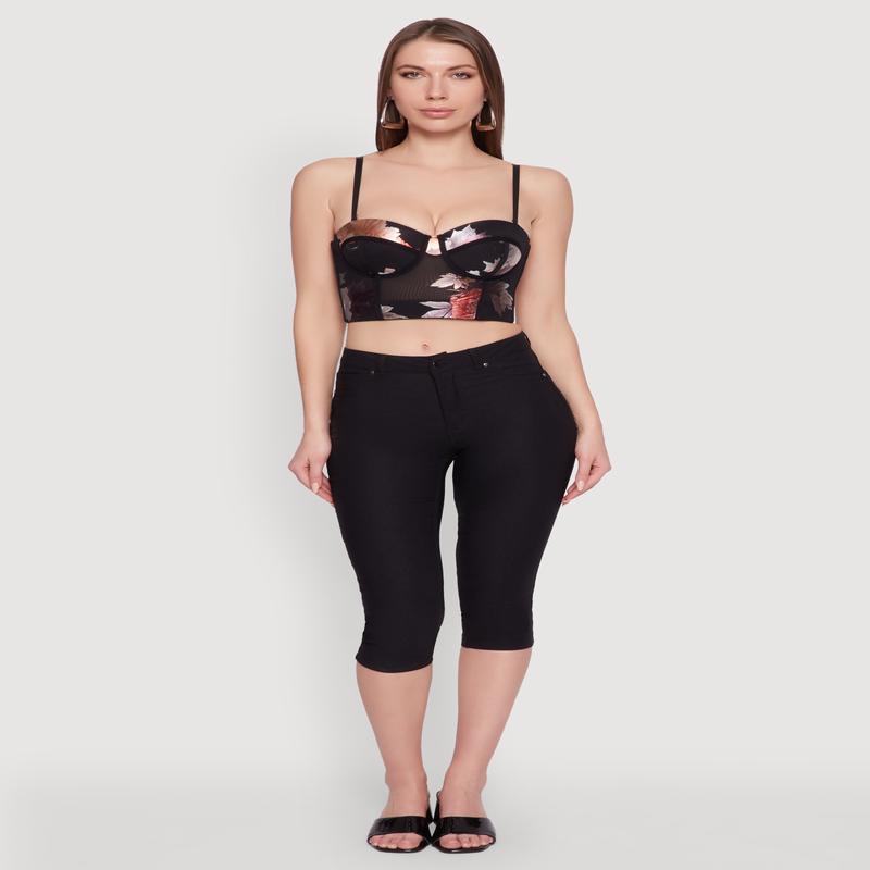 Stylish Floral Mesh Bustier Crop Top