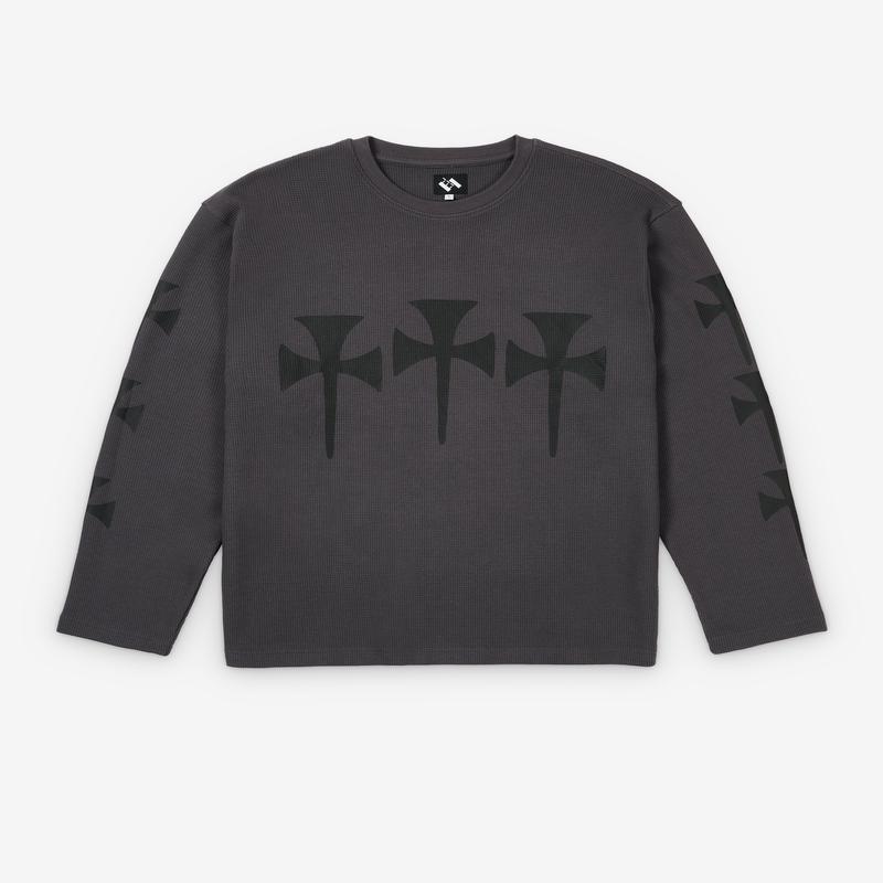 The Trilogy Tapes - Men's Three Cross Waffle Longsleeve - (Charcoal)