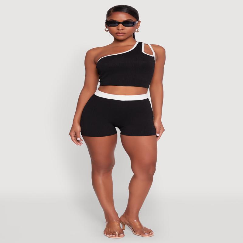 Contrast Waistband Biker Shorts