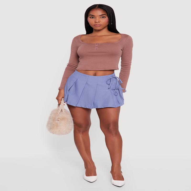 Double Side Tie Mini Pleated Skort