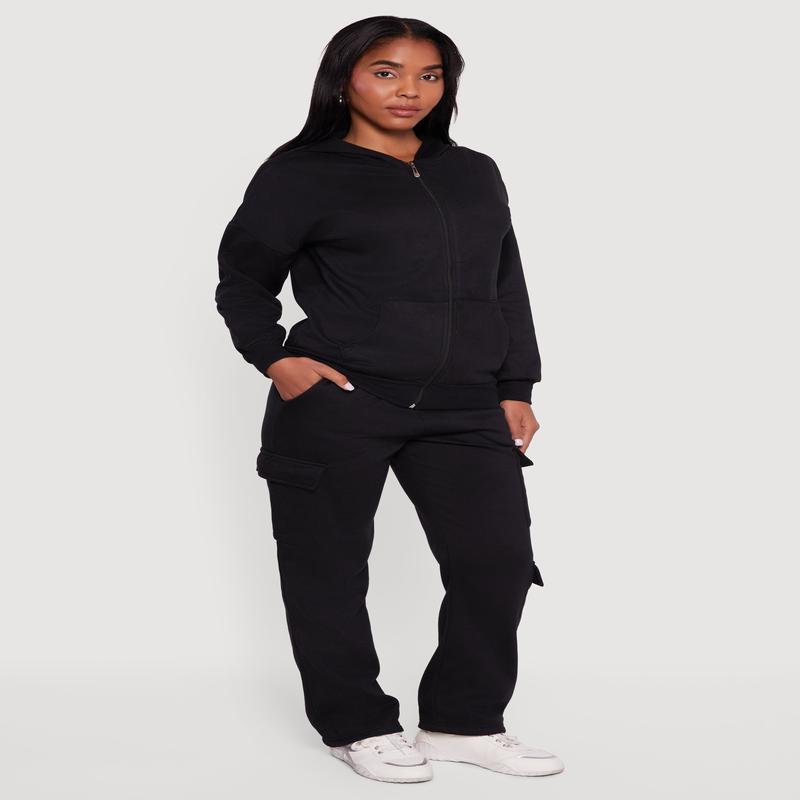 Fleece Lined Cargo Pocket Straight Leg Sweatpants