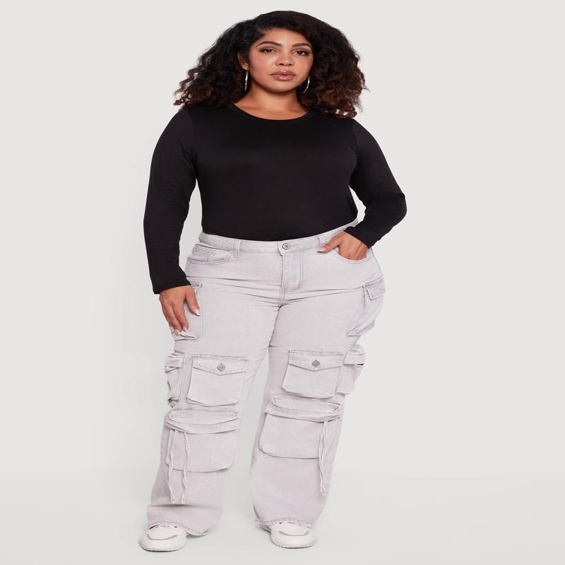 Plus Size VIP Acid Wash Straight Leg Cargo Jeans