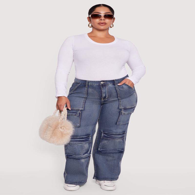 Plus Size VIP High Waisted Straight Leg Acid Wash Jeans