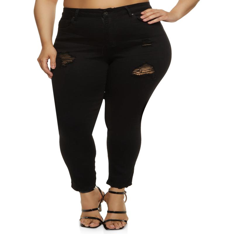 Plus Size WAX High Waisted Distressed Jeans