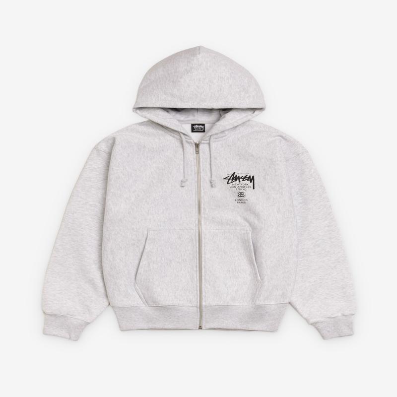 Stssy - World Tour Zip Hood - (Ash Heather)