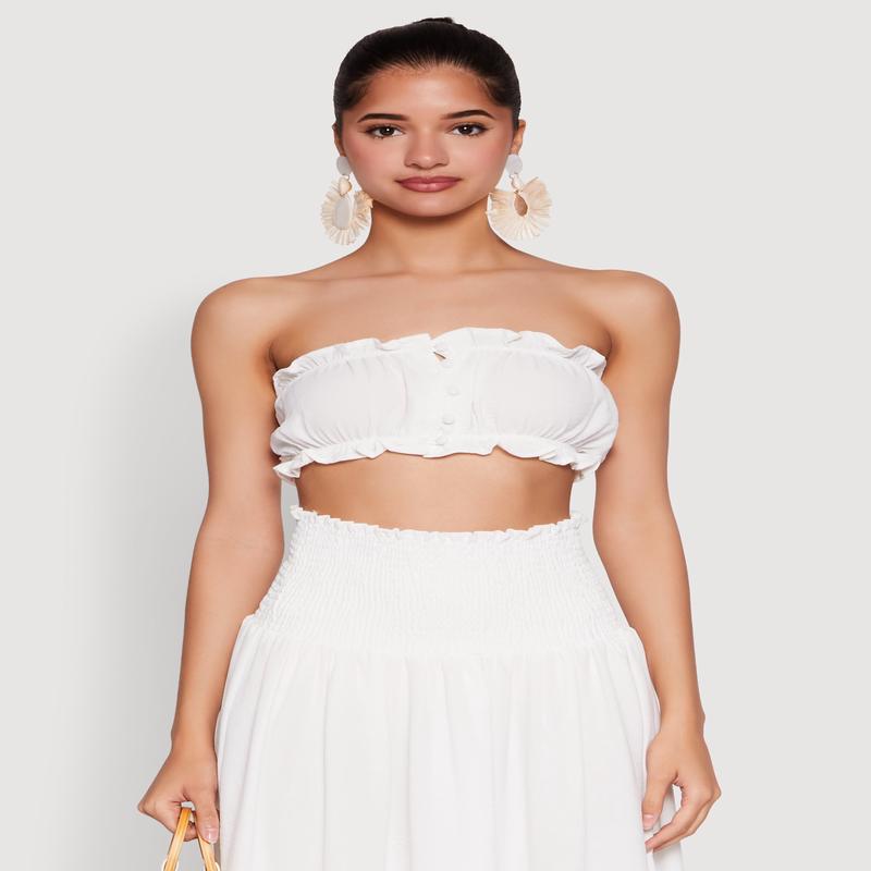 Airy Ruffled Button Front Tube Top