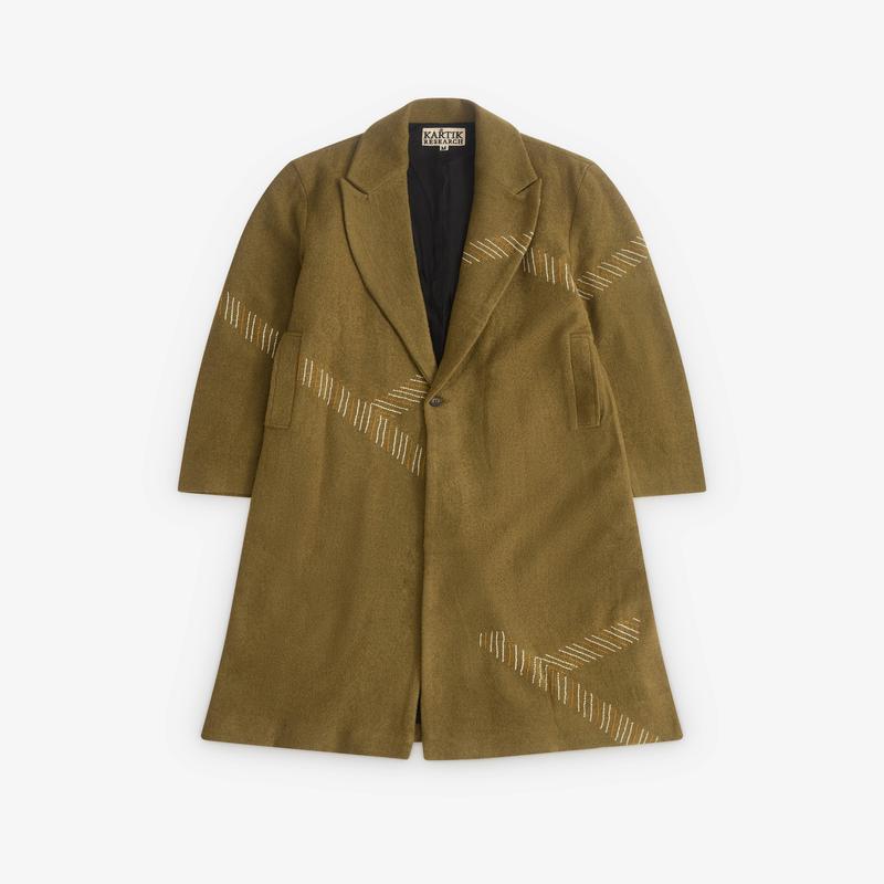 Kartik Research - Mens Doshi Overcoat - (Moss/Ecru)