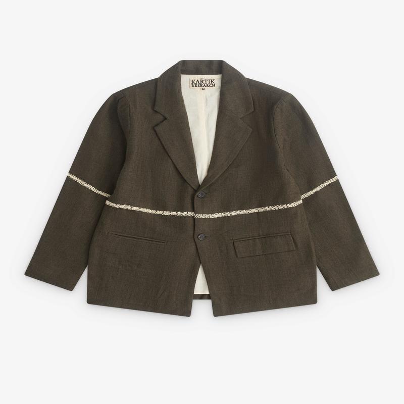 Kartik Research - Mens Rabari Two Button Blazer - (Olive/Ecru)